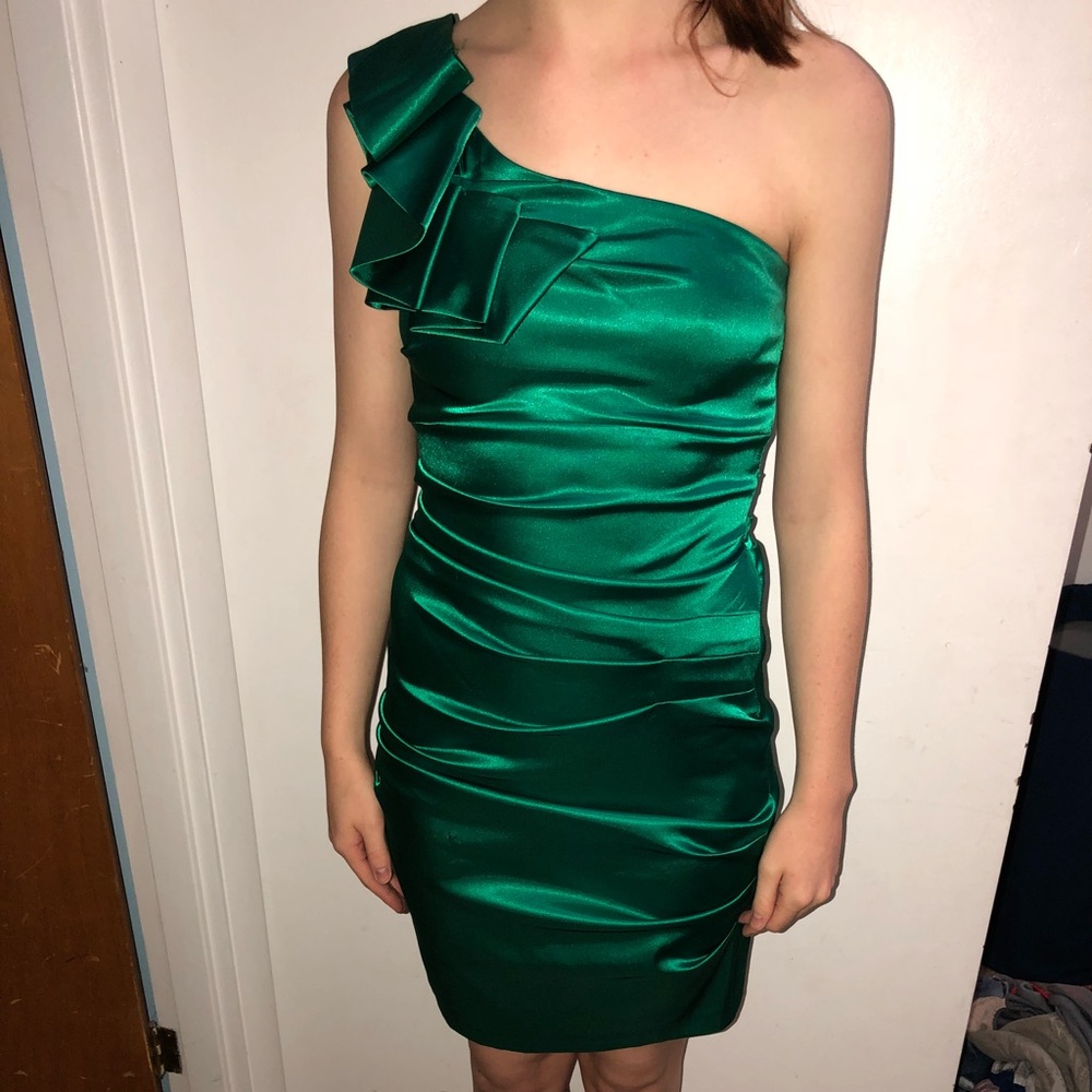 Satin emerald green cocktail/homecoming dress